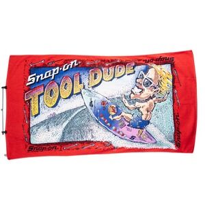 Vintage Snap-on Tool Dude Beach Towel Red Cotton Graphic Surf 90s Collectible
